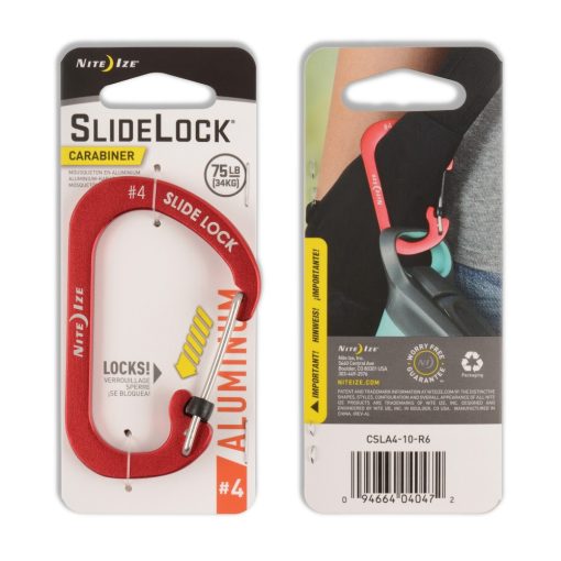 CSLA4-10-R6 SlideLock® reteszelhető alumínium karabiner #4 - Piros. Teherbírás: 34 kg.